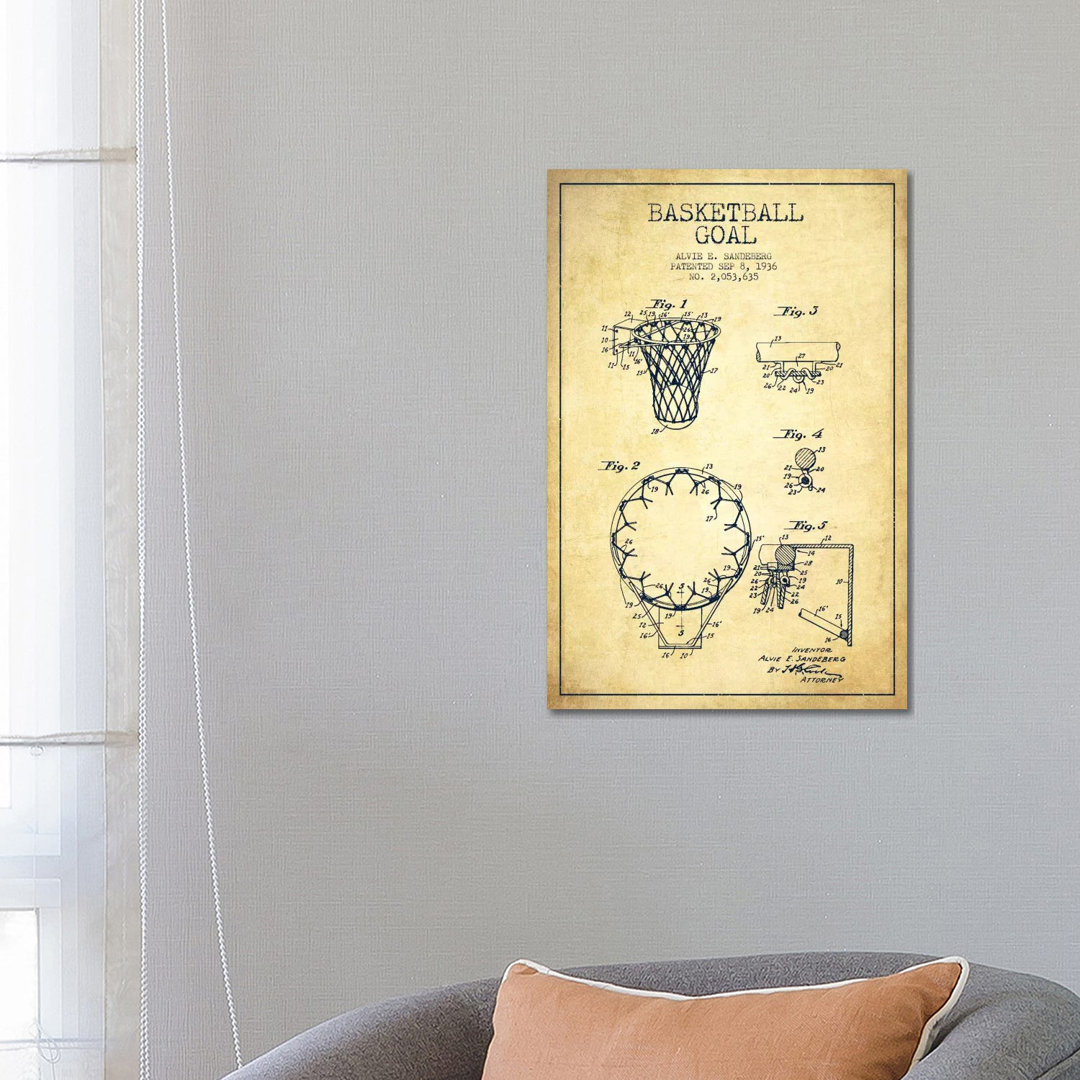 Basketballtor Vintage Patent Blueprint von Aged Pixel - Gallery-Wrapped Canvas Giclée on Canvas