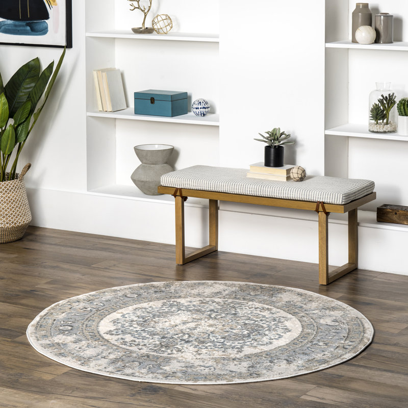 Andrus Oriental Silver Area Rug, Round 5'