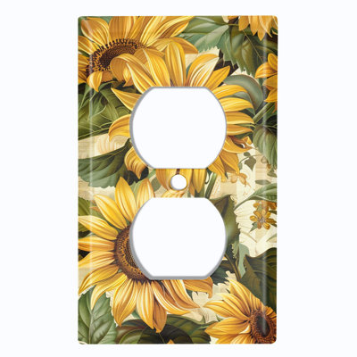 Couvercle de plaque d'interrupteur en métal; Bascule de taille standard US 3 - tournesols rétro
