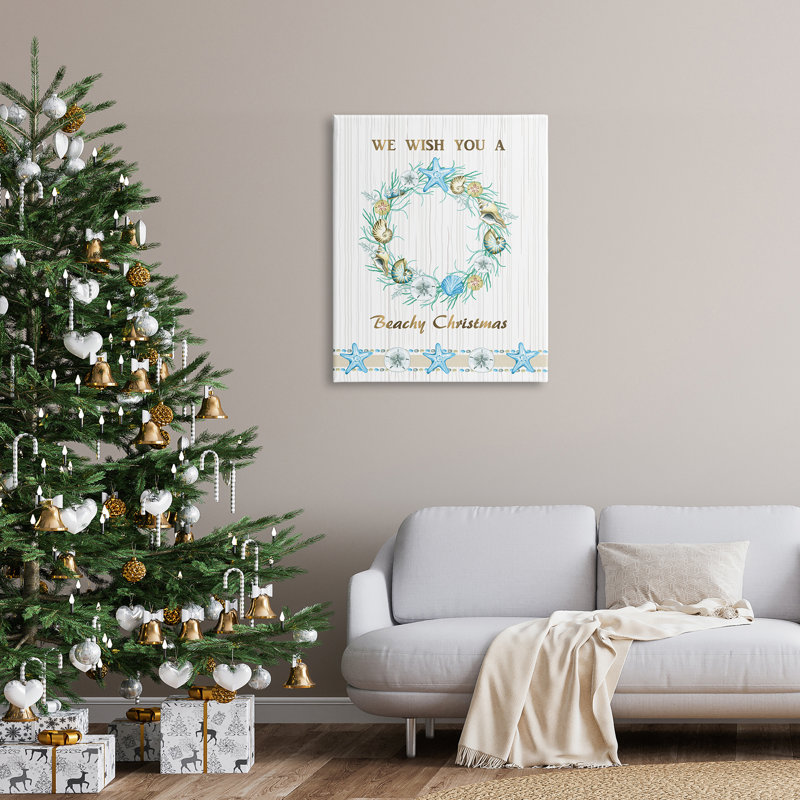 Beachy Christmas Sea Life Seashell Wreath, H 40 po x l 30 po x P 1,5 po, Toile tendue