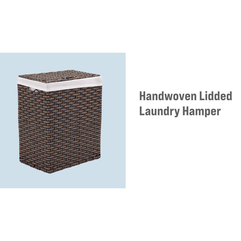 Black Handwoven Plastic Collapsible Frame Hamper with Lid