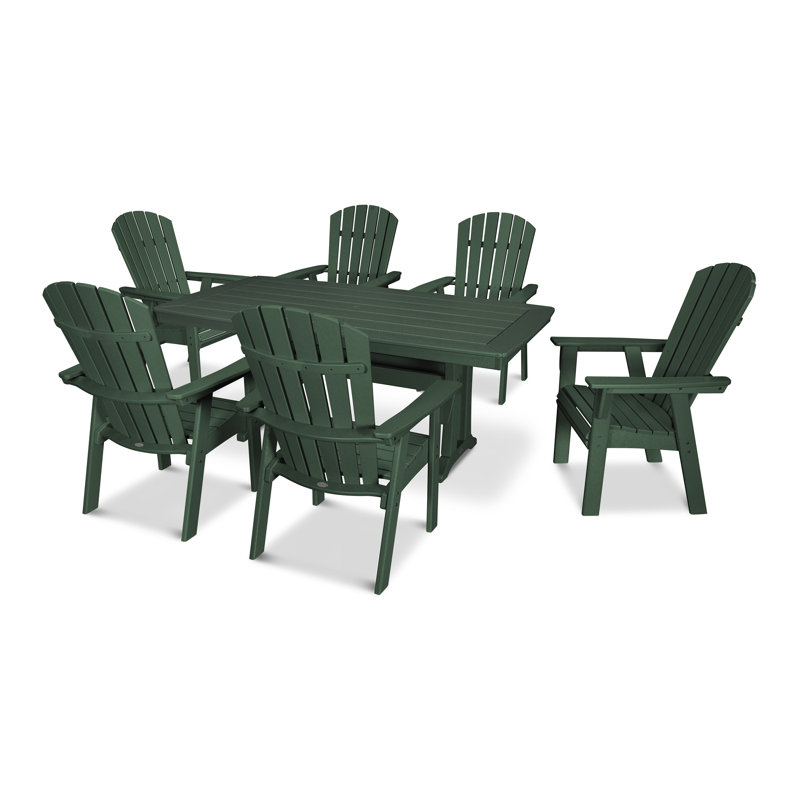 POLYWOOD Nautical Adirondack 9-Piece Trestle Dining Set, Green, 9 Pieces: Table, 8 Chairs