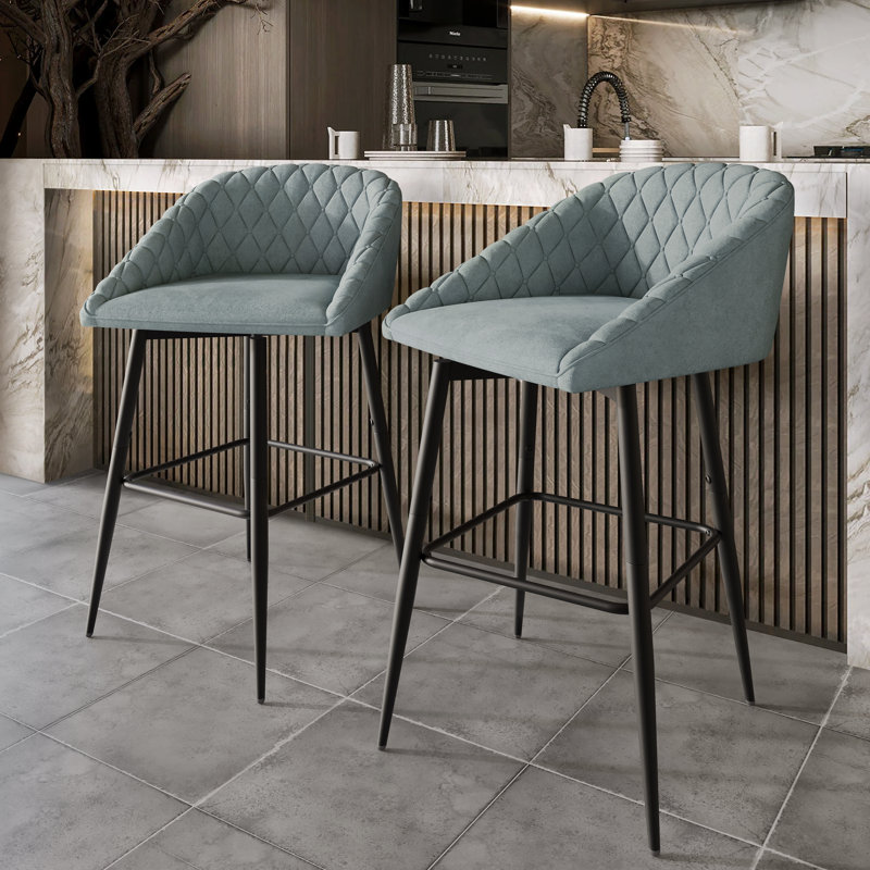 BLACK METAL SWIVEL COUNTER CHAIR IN LIGHT GREY VELVET, Light Blue