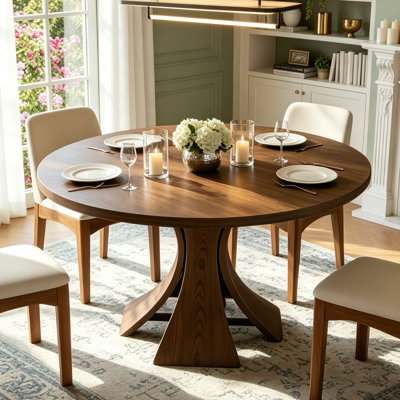 Table de salle à manger ronde en bois massif de 53 po Aversa