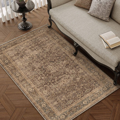 Tapis brun à motif floral rétro élégant Luthien