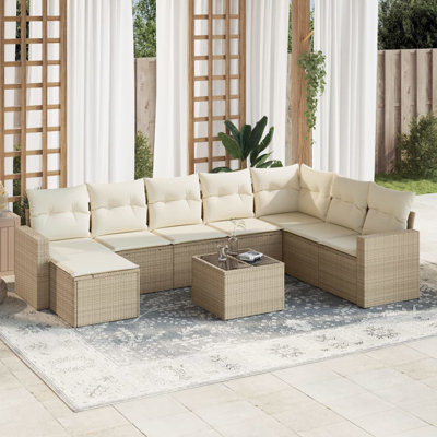 Ensemble de canapé de jardin en rotin PE beige, acier thermolaqué Vidaxl, verre trempé