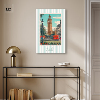 London Travel Stamp Canvas Print Vintage Poster Art by Art Remedy, Gallery Wrapped, 20 x 30