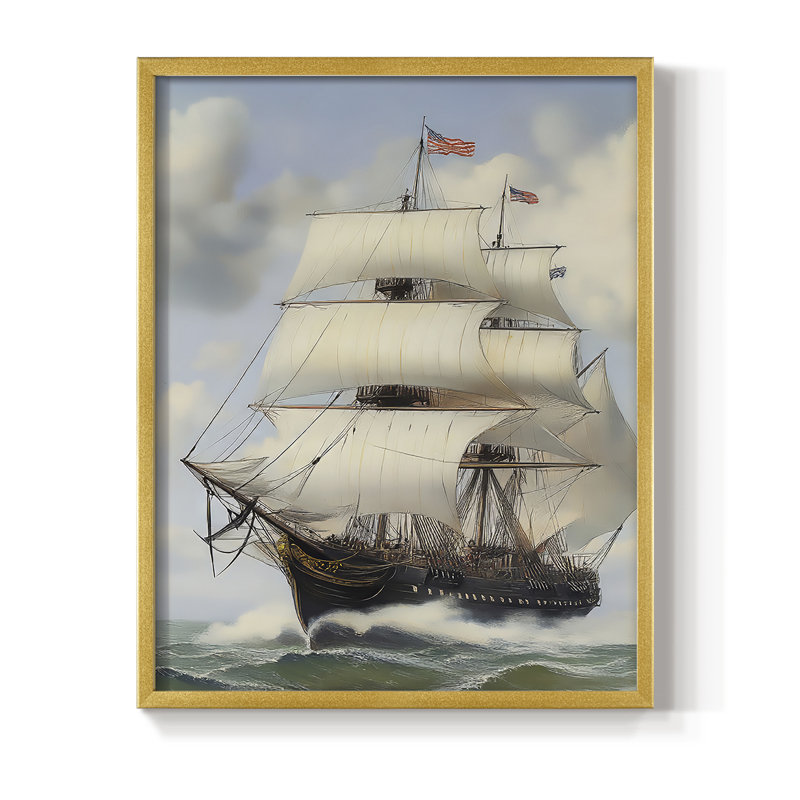 NAUTICAL Series LIX, reproduction encadrée - bois massif, H 21 po x l 17 po, Doré