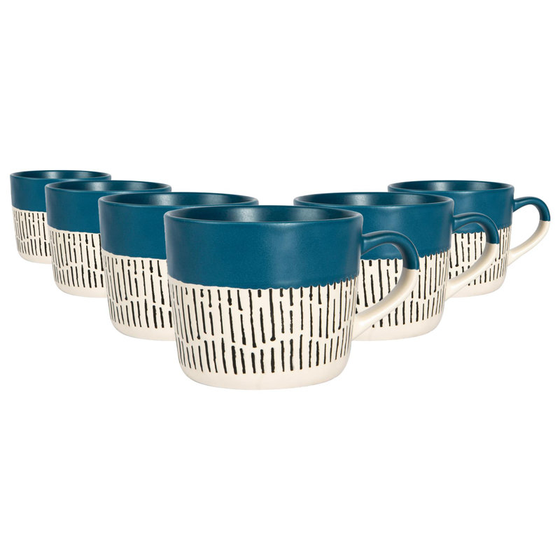 Nicola Spring - Dipped Dash Stoneware Coffee Mugs - 450ml, Blue
