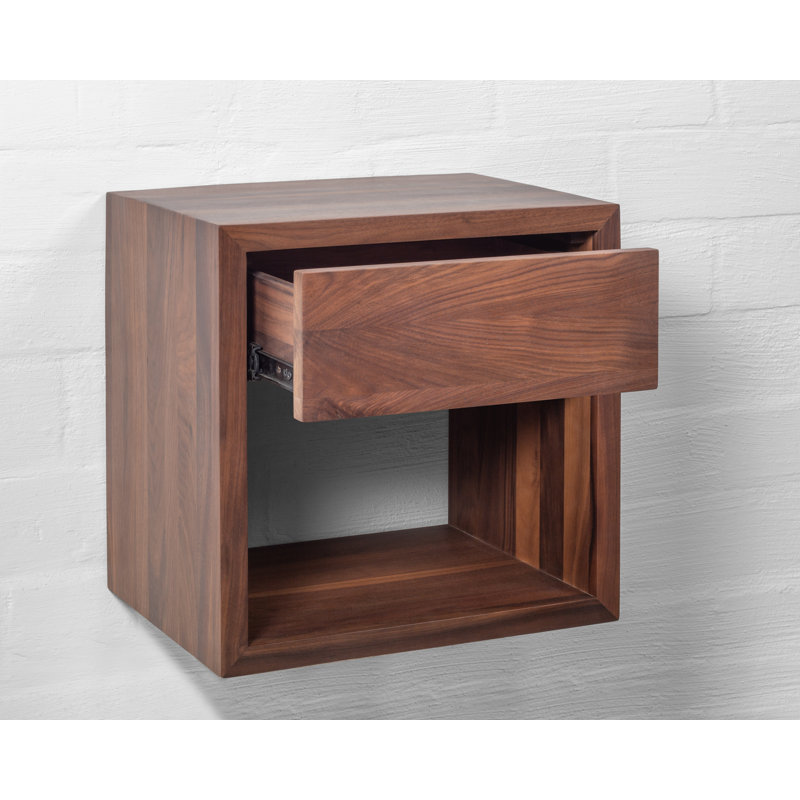 Handcrafted Walnut Hardwood Floating Nightstand Solid Wood | Floating Bedside Table With Soft Close Drawer