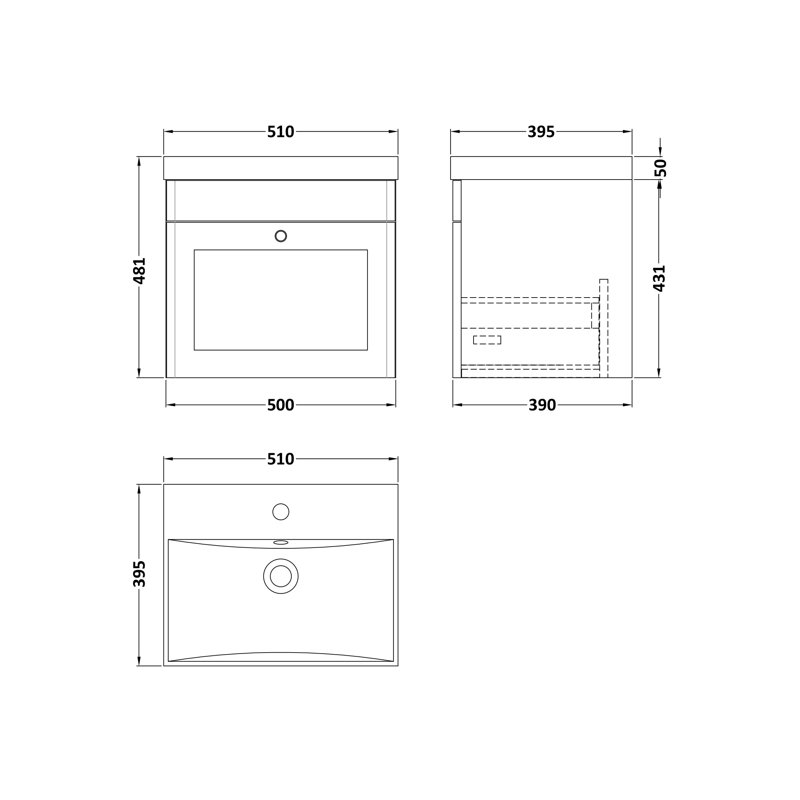 Classique 510 mm Single Vanity with Drop In Basin, Satin Green