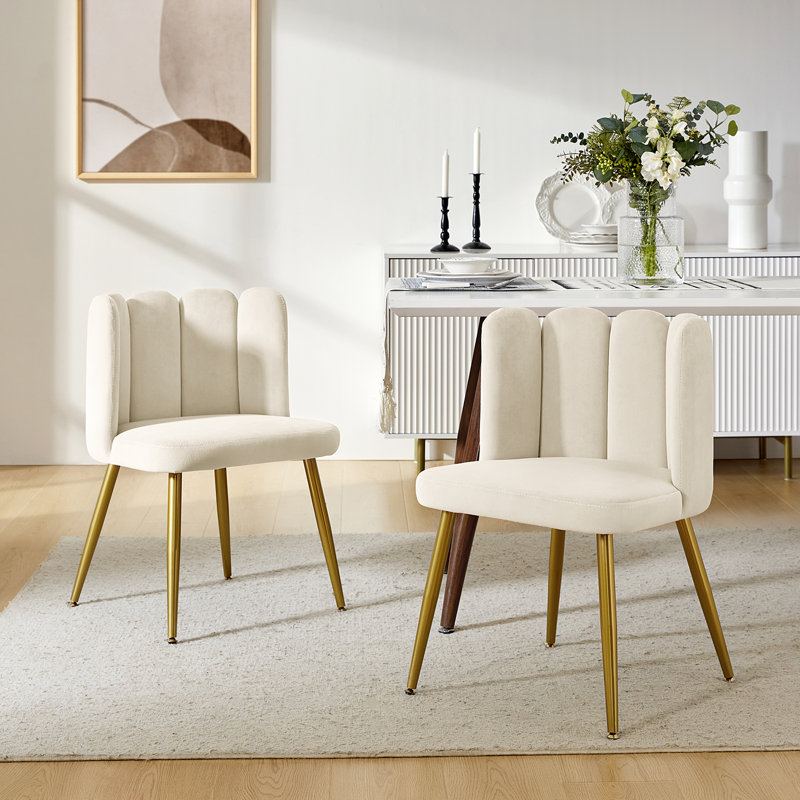 Crain 23.6" Wide Side Chair with Tufted Back, Ivory Polyester