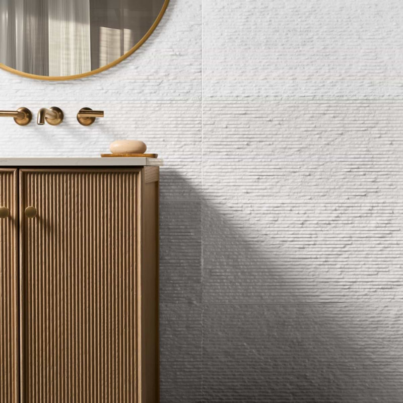 Rakestone 12x24 3D Honed Limestone Stone Tile, Bianco Ice White, Marble, Split Textured