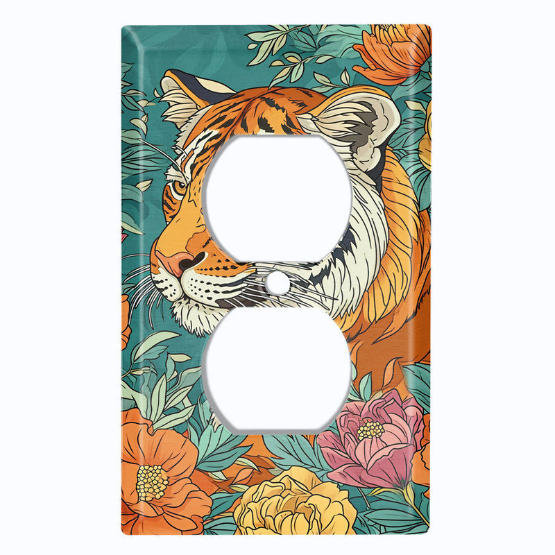 Couvercle de plaque d'interrupteur en métal; Bascule à 3 bandes US standard - Tiger in the Meadow, Triple # 3