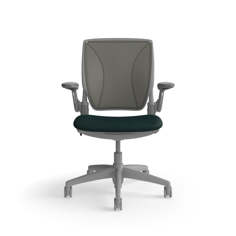 World LM, Ergonomic Task Chair with Poppy Seed Backrest, and  Autumn Upholstered Seat, Gray, Green Fabric, Gray Mesh