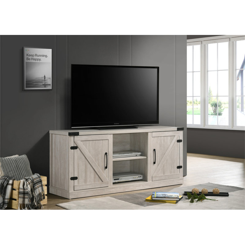 Salerno Dusty Gray 58"W TV Stand With 2 Open Shelves And 2 Cabinets, Gray