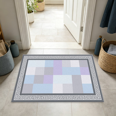 Tapis gris / bleu / gris pour le salon, doux et confortable, convient à toutes les saisons, facile à entretenir, tapis de sol intérieur lavable à la machine, sous la table de ferme convenant à la chambre à coucher, à la salle à manger, au bureau, au patio, au balcon, à la décoration intérieure