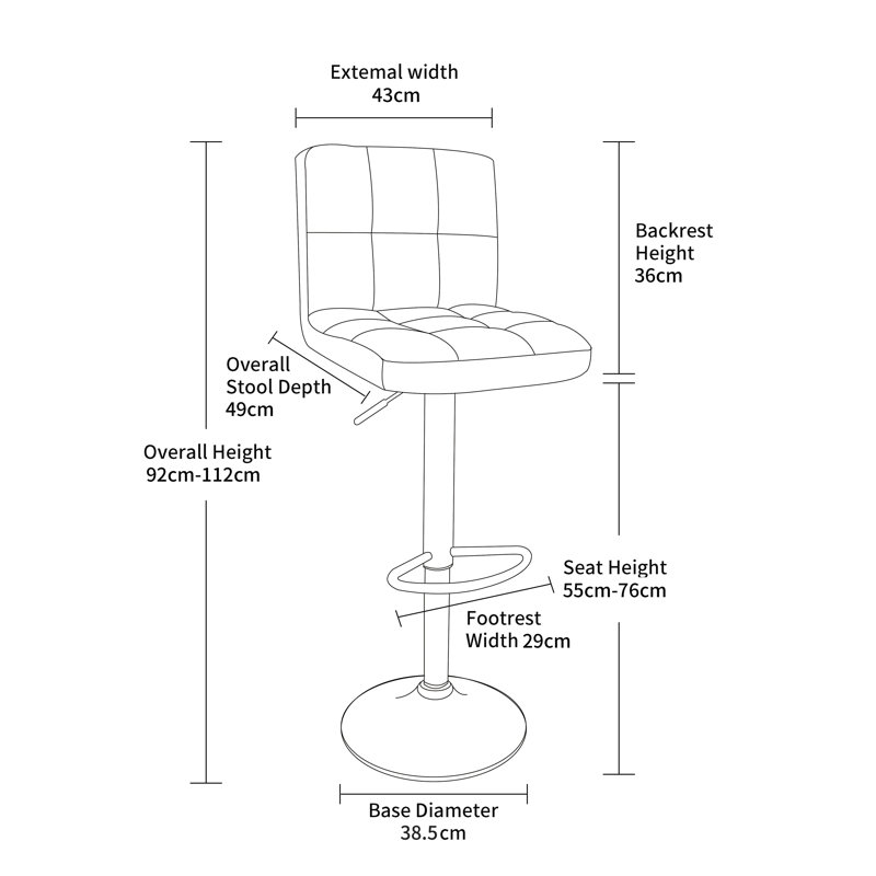 Shayna Swivel Upholstered Adjustable Height Counter Stool with Metal Frame, Black, Black