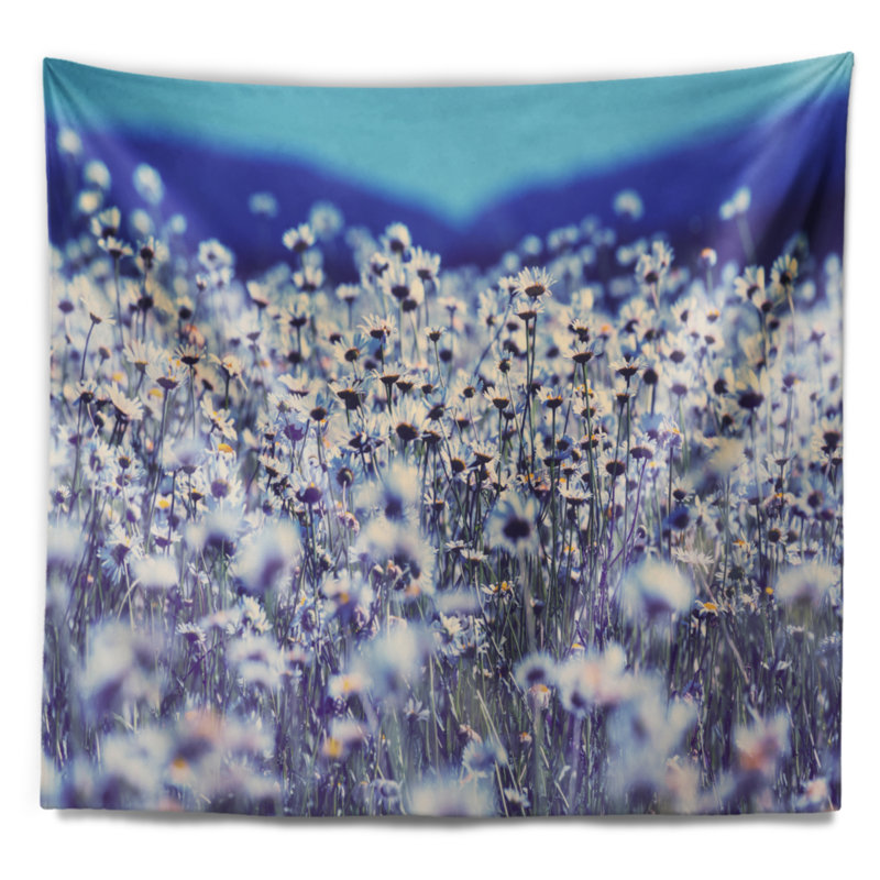 Tapisserie à fleurs de camomille bleu clair, H 68 po x l 80 po