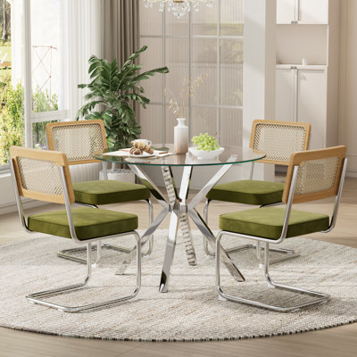 Ensemble de salle à manger 36 po moderne en verre trempé avec chaises en rotin de velours