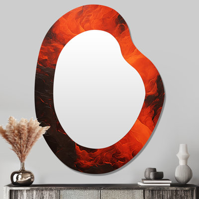Miroir mural décoratif unique en forme de Tachisme Fusion 4 de Lovia Tachisme Fusion, grand miroir asymétrique rouge