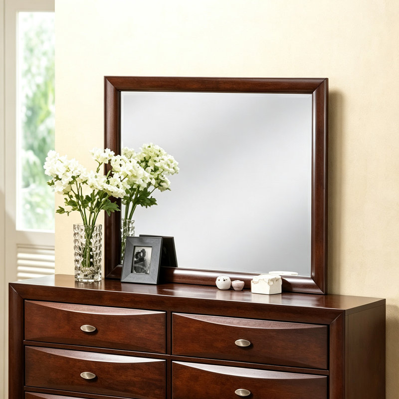 Miroir décoratif tactile à DEL de 99 cm (39 po) avec bords biseautés et cadre en bois composite