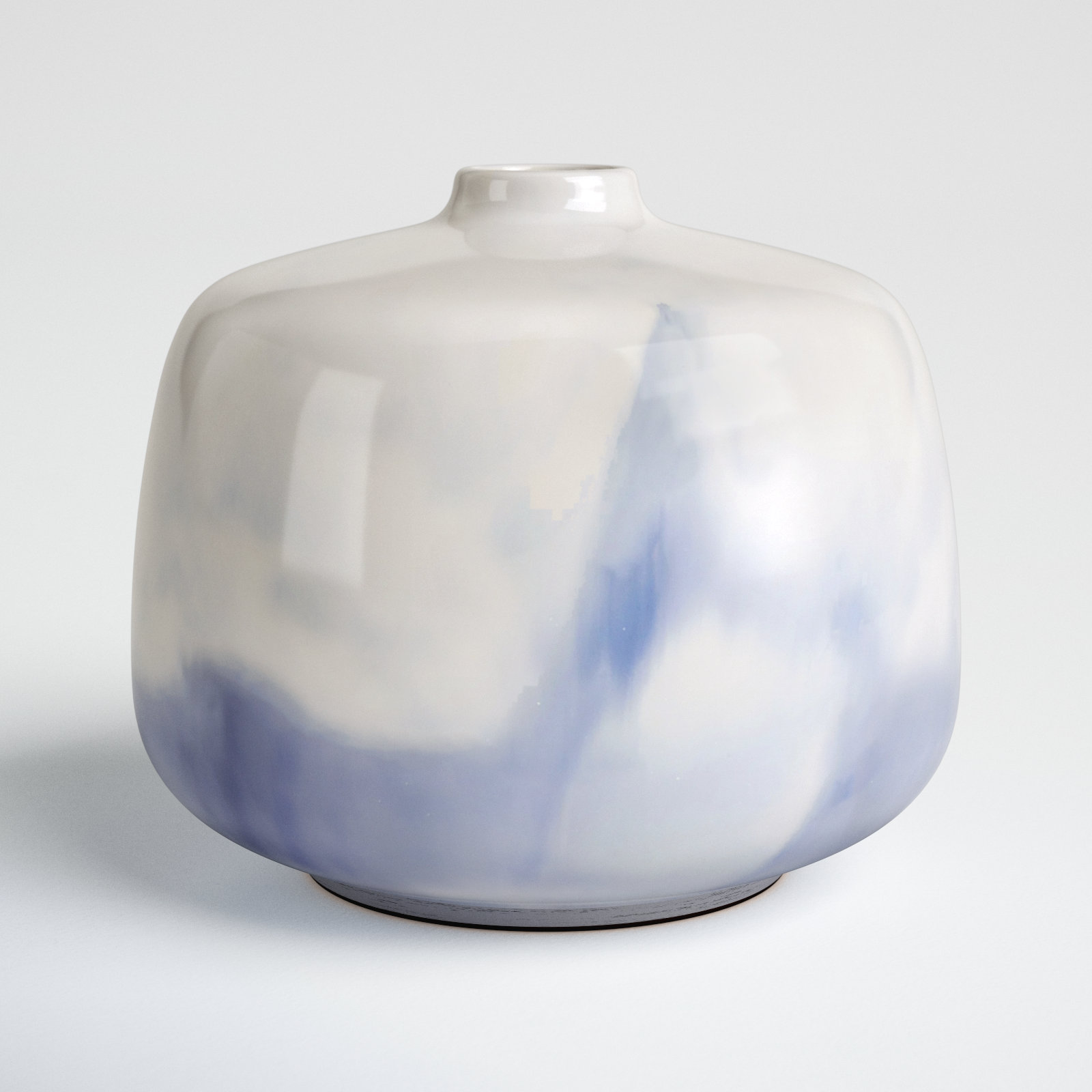 Mattelynn High-Gloss Blue and White Brushstroke Pattern Ceramic Vase Short