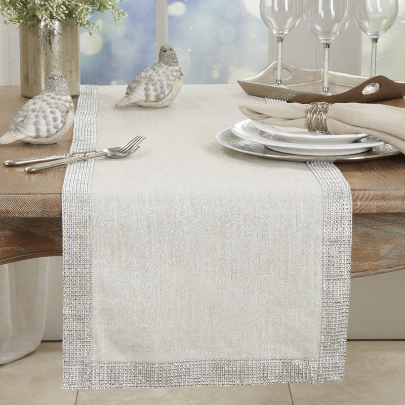 Théo Modern Block Stripe Table Runner, Silver, 72" Runner