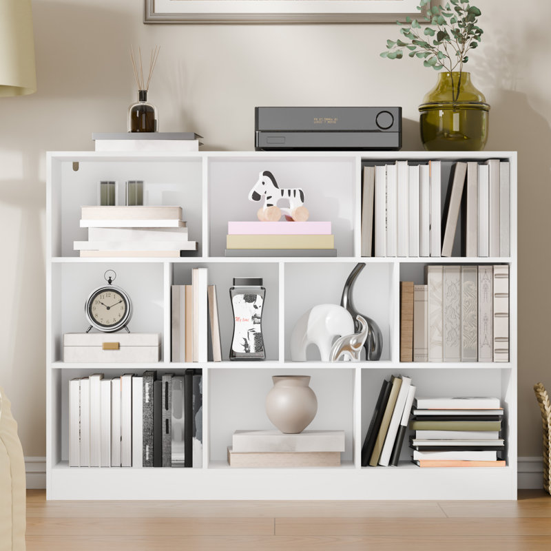Presly 3  Tier Cube Bookcase Modern Bookshelf with 10 Cubes, (10 Shelves) 33.07"H x 43.31"W x 11.61"D, White