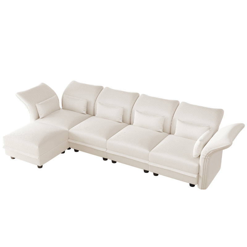U-Shaped Upholstered Modular Sectional Sofa With Storage, 5 Seat  Corduroy  Couche With Adjustable Arms Backs,Plush Supportive Cushions, Beige