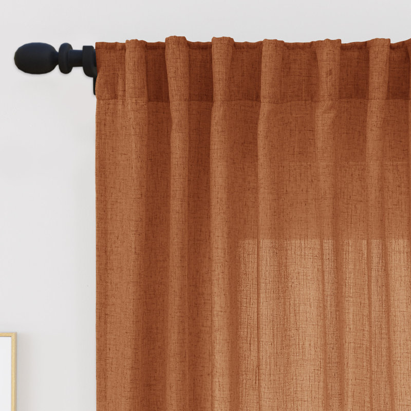 Toyoko Linen Blend Semi-Sheer Back Tab Curtains, 52" W x 84" L, Terracotta