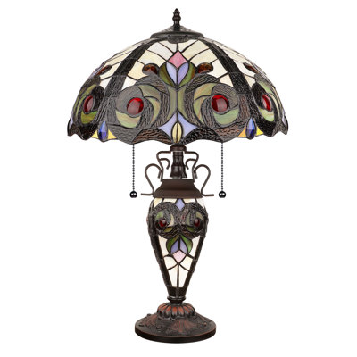 CHLOE Lighting Lampe de table victorienne à 3 lumières à double éclairage de style Tiffany 3 lumières LENNON