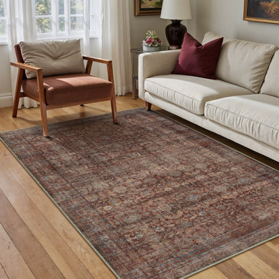 Tapis vintage lavable à motif rétro avec envers antidérapant