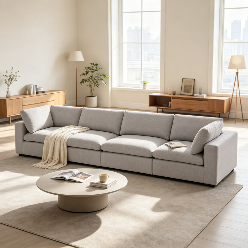 Canapé modulaire 154,4 po à 4 coussins, Light Grey