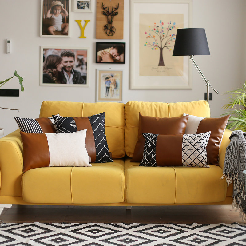 Bohemian Brown and Black Geometric Faux Leather Pillow Covers Set