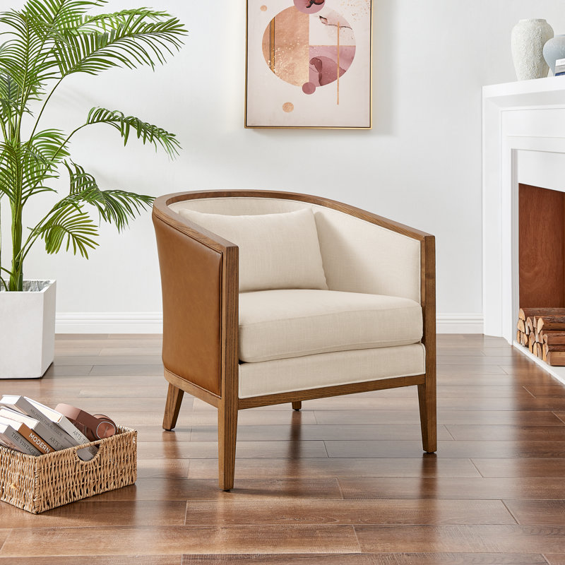 Beckner Upholstered Barrel Chair, Brown