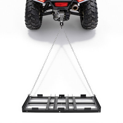 Drag Harrow, niveleuse d'allée avec largeur réglable et capacité de charge de 50 lb, 48 po x 20 po, râteau de nivellement de pelouse robuste, trainée de gravier en acier galvanisé, convient aux tracteurs de VTT et UTV