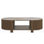 Table basse ovale cannelée avec rangement pour le salon, bois d'hévéa massif, 1 tablette et 2 portes de rangement ouvertes, noyer, 47 po-1416827856