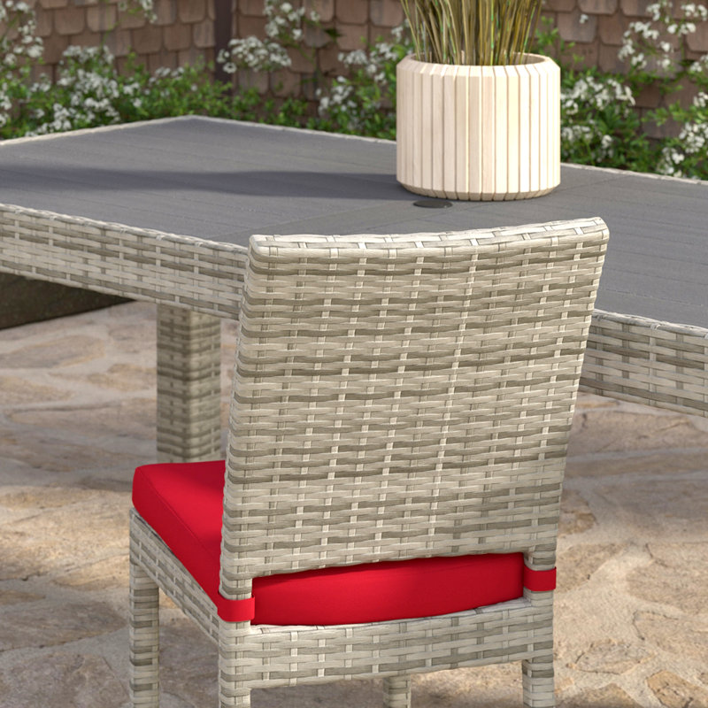 8 Piece Sunbrella Outdoor Patio Dining Chairs, Gray, Canvas Jockey Red Sunbrella® Canvas