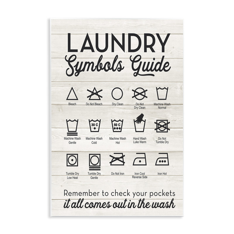 Laundry Symbols Guide Typography - Floater Frame Textual Art on Wood, 19" H x 13" W