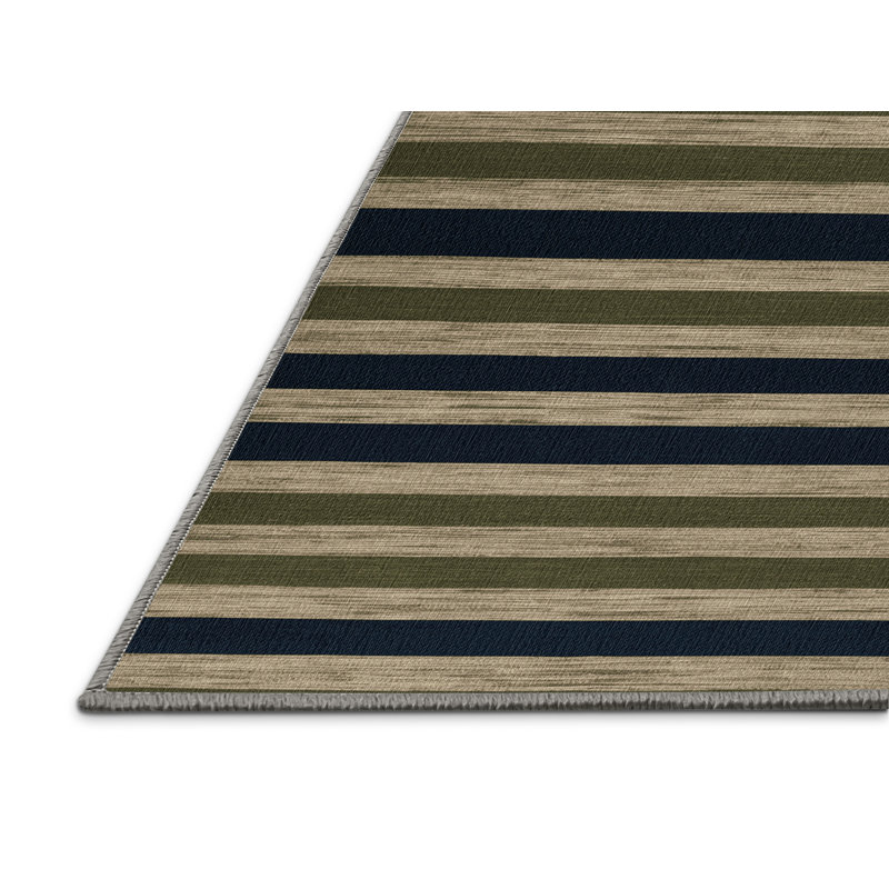 Tapis brun à rayures horizontales lavable à la machine, Rectangulaire 2 pi x 3 pi