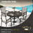 All - Weather Outdoor Round Coffee Table For 4 6, Black Steel With Umbrella Hole, Modern Style Deck And Poolside Dining 6 People, Design Lawn-356554442