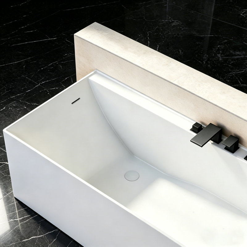 59"Stone Resin Luxury Contemporary Solid Surface Freestanding Soaking Bathtub In Matte White