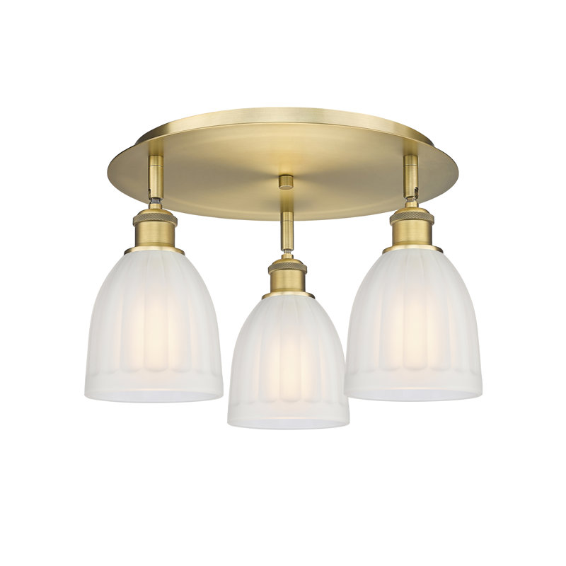 Bianey Glass Flush Mount, White, Brushed Brass
