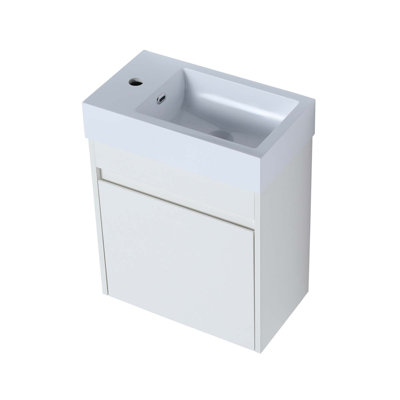 Meuble-lavabo mural 18 po avec lavabo en résine blanche et porte d'armoire à fermeture en douceur 18 po