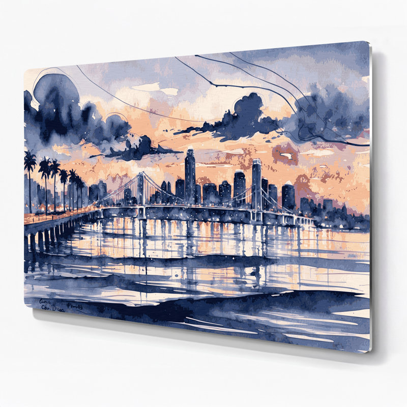 Art mural gris en villes, San Diego CA, H 16 po x l 20 po