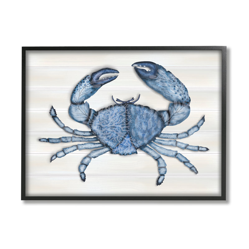 Crabe bleu détaillé granuleux, Giclée encadrée noir minuit, H 11 po x l 14 po x P 1,5 po