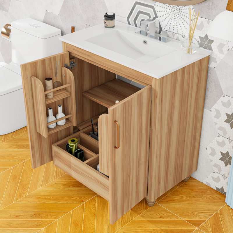 Ensemble de meuble-lavabo avec lavabo, tablette réglable, tiroirs de rangement et portes