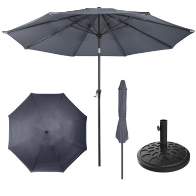 Parasol de patio rond de 9 pi avec base lestée de 19 lb - Inclinaison automatique, manivelle facile, parasol d'extérieur à auvent ventilé pour abat-jour - pour terrasse, balcon, porche, cour ou piscine par Pure Garden (gris)