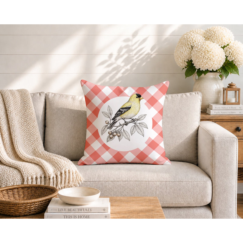 Oreiller réversible intérieur / extérieur Yellow Finch, 16 x 16, Pêche